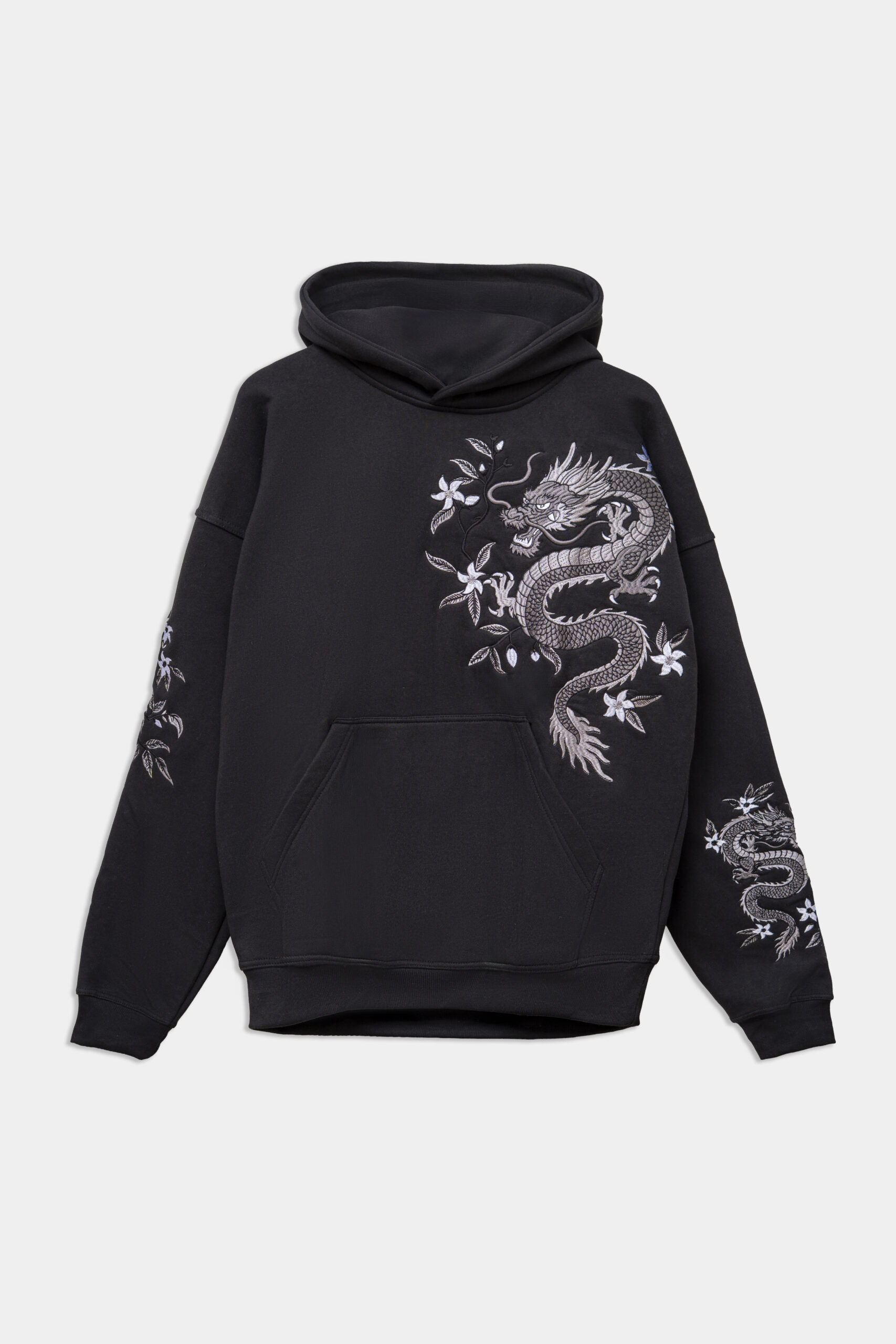 The Midnight Vigil hoodie, front, with hand-embroidered eagle at the chest